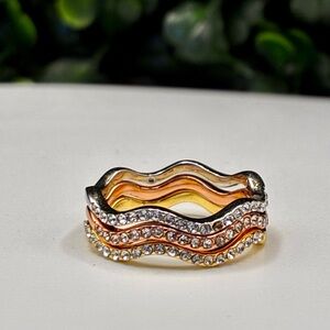 Charter Club Tri-Tone Crystal Wave Ring